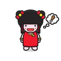 cute chinese girl character want meat vector