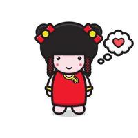 cute chinese girl character feel lovely vector