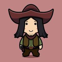 Cute cowboy character with smile face cartoon vector icon illustration