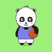 lindo panda mascota personaje ilustración jugar baloncesto vector