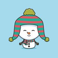 lindo muñeco de nieve personaje de mascota tema navideño vector