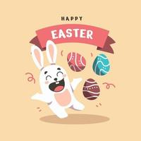 Flat Happy Bunny in Easter day Background vector