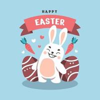 Flat Happy Bunny in Easter day Background vector