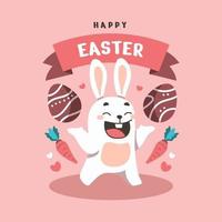 Flat Happy Bunny in Easter day Background vector