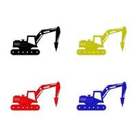 Set Of Excavator With Hammer On White Background vector