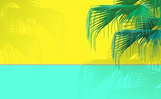 Palmera de abanico chino tropical sobre fondo amarillo neón brillante y verde menta en un día soleado. Fondo mínimo retro vintage con espacio para texto vector