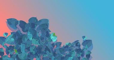 Vector flat style of Araceae leaf on gradient pastel blue and orange background. nostalgic emotion aesthetic feeling