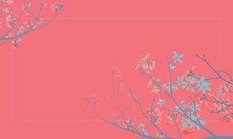 Branch of rosy trumpet, pink poui Tabebuia rosea blossoming. neotropical tree. Vector isolated illustration on red background and place for your text