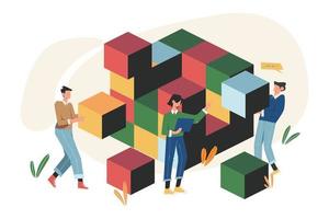Teamwork connecting puzzle blocks elements vector
