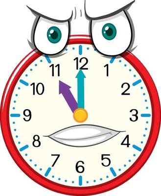 Clock cartoon character with facial expression