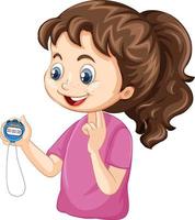 Sport coach girl holding a timer cartoon character vector