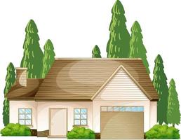 Front of a house with many tree isolated on white background vector