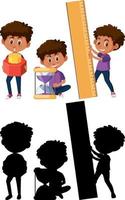 conjunto, de, un, niño, tenencia, diferente, matemáticas, herramientas, con, silueta vector