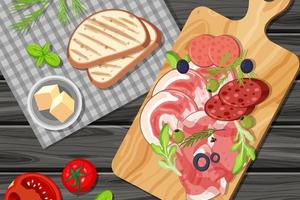 Top view of sliced meat set on the table vector