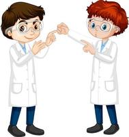 Two young scientist talking each other vector