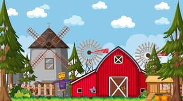 Empty farm scene with red barn and windmill vector