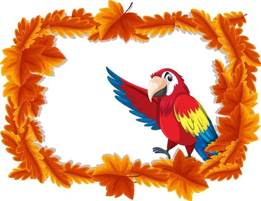 Red leaves banner template with parrot bird cartoon character