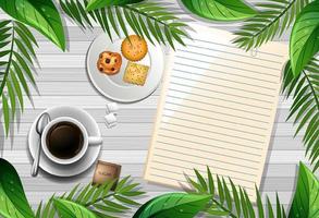 Blank note with coffee and cookies on background vector