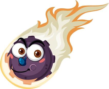Flame meteor cartoon character with happy face expression on white background vector
