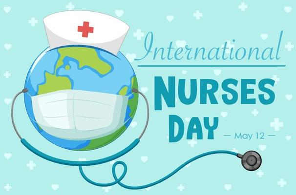Happy international nurses day font with the earth wearing mask