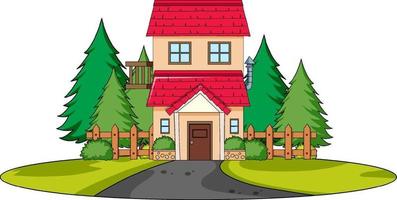 Front view of a house with nature elements on white background vector