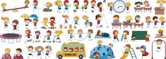 Set of different doodle kids cartoon character vector