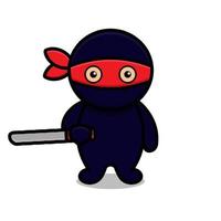 cute blue ninja mascot character holding knife vector