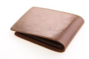 Brown leather wallet on white background photo