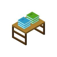 Isometric Desk With Books On White Background vector