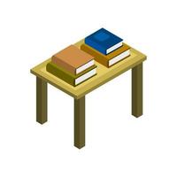 Isometric Desk With Books On White Background vector