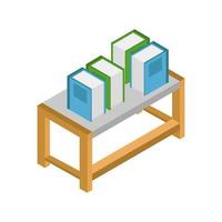 Isometric Desk With Books On White Background vector