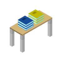 Isometric Desk With Books On White Background vector