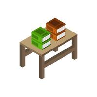 Isometric Desk With Books On White Background vector