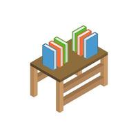 Isometric Desk With Books On White Background vector