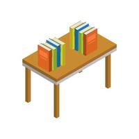 Isometric Desk With Books On White Background vector