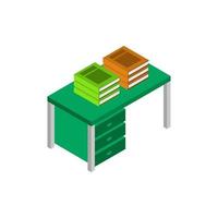 Isometric Desk With Books On White Background vector