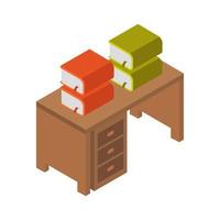 Isometric Desk With Books On White Background vector