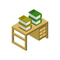 Isometric Desk With Books On White Background vector