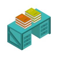 Isometric Desk With Books On White Background vector