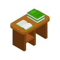 Isometric Desk With Books On White Background vector