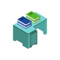 Isometric Desk With Books On White Background vector