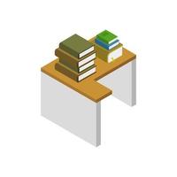 Isometric Desk With Books On White Background vector