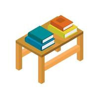 Isometric Desk With Books On White Background vector