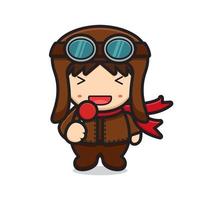 cute pilot mascot character eat lollipop vector