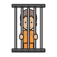 Cute prisoner character in jail cartoon vector icon illustration