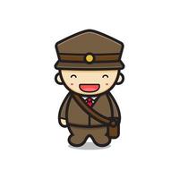 Cute postman mascot character with happy face vector cartoon icon illustration