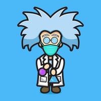 Cute scientist character wearing mask experiment dangerous chemical cartoon vector icon illustration