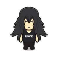lindo rockero con ilustración de icono de vector de dibujos animados de pelo largo