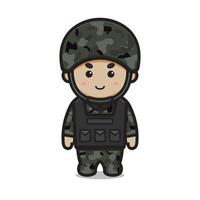 Lindo soldado usa armadura y casco de dibujos animados vector icono ilustración