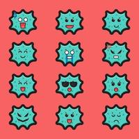 Set of cute virus character with different expression cartoon vector icon illustration